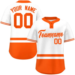 Custom White Orange Color Block Personalized Authentic Two-Button Baseball Jersey