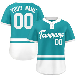 Custom Aqua White Color Block Personalized Authentic Two-Button Baseball Jersey