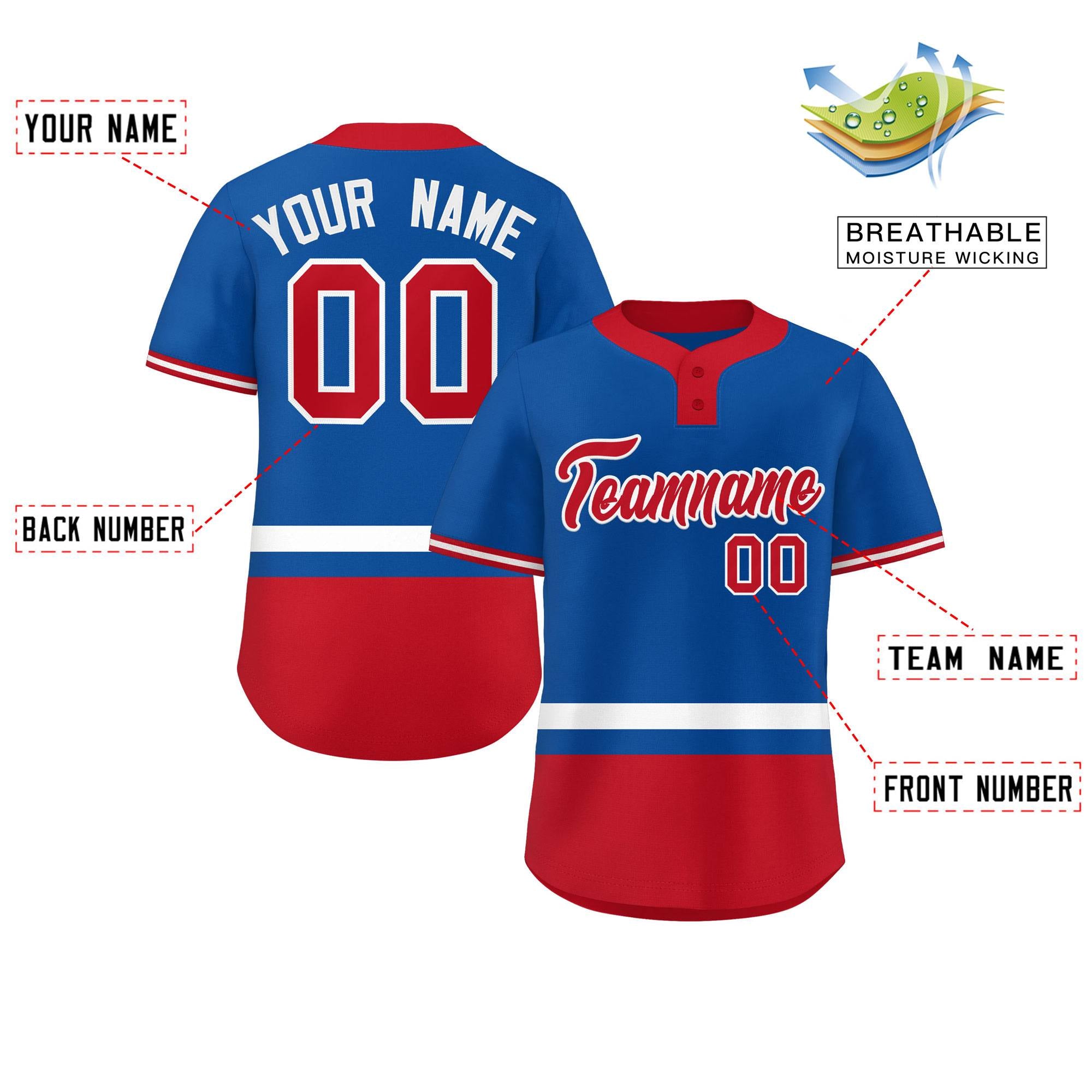 Custom Royal White-Red Color Block Personalized Authentic Two-Button Baseball Jersey