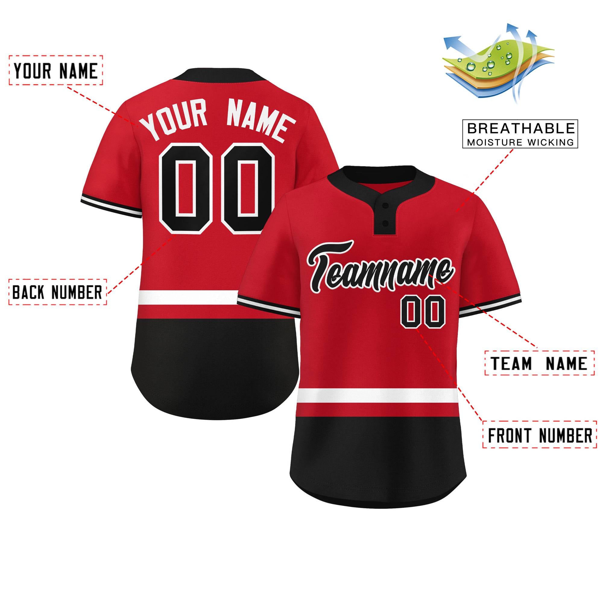 Custom Red White-Black Color Block Personalized Authentic Two-Button Baseball Jersey