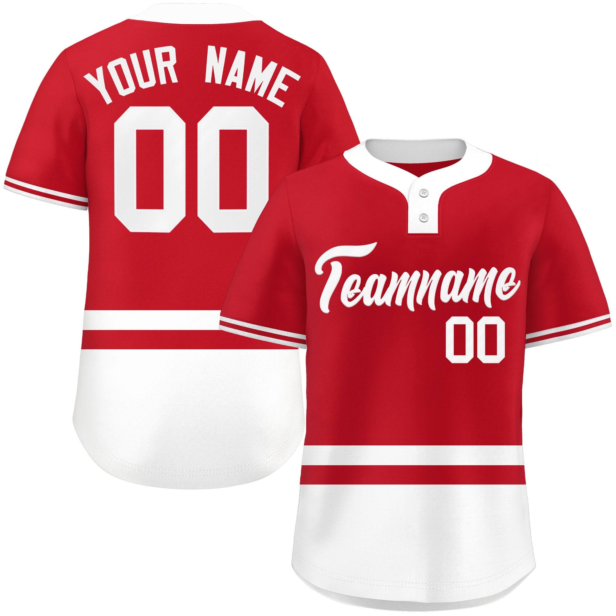 Custom Red White Color Block Personalized Authentic Two-Button Baseball Jersey