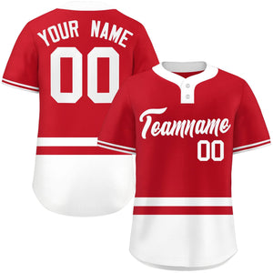 Custom Red White Color Block Personalized Authentic Two-Button Baseball Jersey