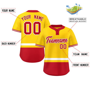 Custom Gold White-Red Color Block Personalized Authentic Two-Button Baseball Jersey