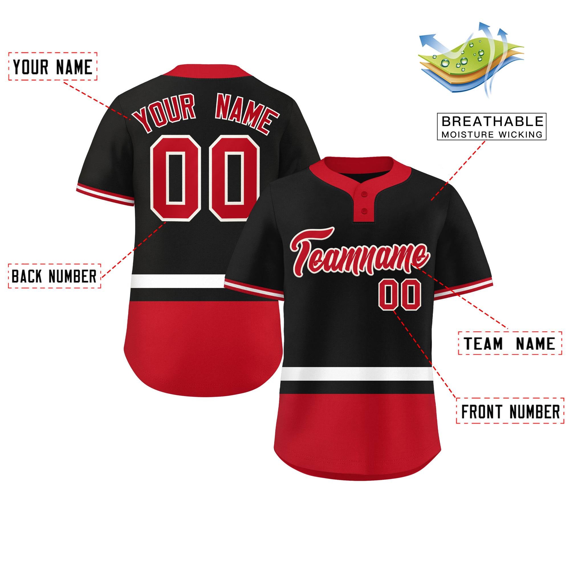 Custom Black White-Red Color Block Personalized Authentic Two-Button Baseball Jersey