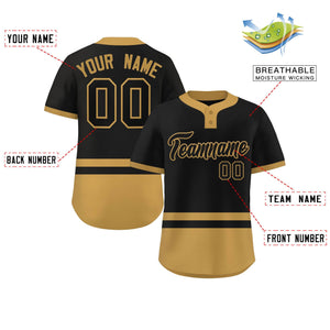 Custom Black Old Gold Color Block Personalized Authentic Two-Button Baseball Jersey