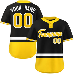 Custom Black White-Gold Color Block Personalized Authentic Two-Button Baseball Jersey