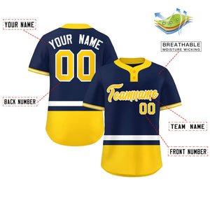 Custom Navy White-Gold Color Block Personalized Authentic Two-Button Baseball Jersey