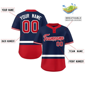 Custom Navy White-Red Color Block Personalized Authentic Two-Button Baseball Jersey