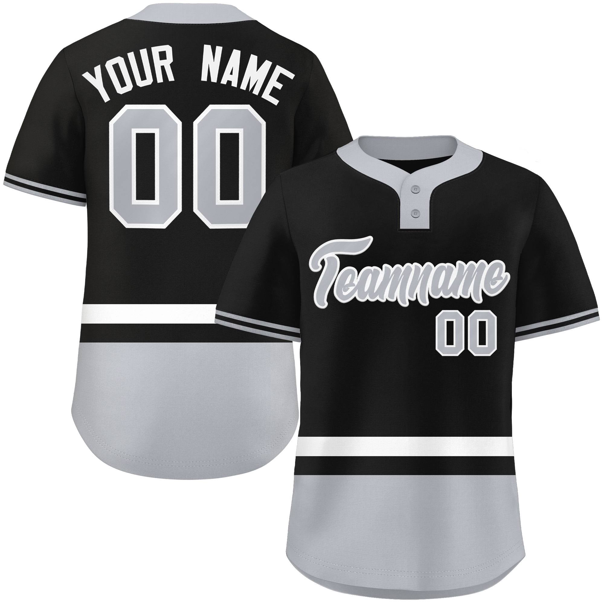 Custom Black White-Gray Color Block Personalized Authentic Two-Button Baseball Jersey