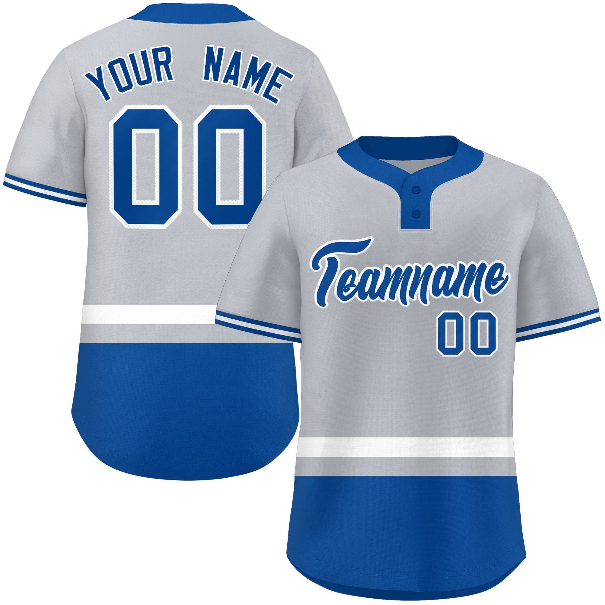 Custom Gray White-Royal Color Block Personalized Authentic Two-Button Baseball Jersey