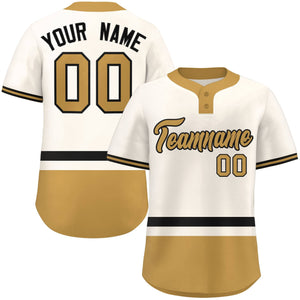 Custom Cream Black-Old Gold Color Block Personalized Authentic Two-Button Baseball Jersey