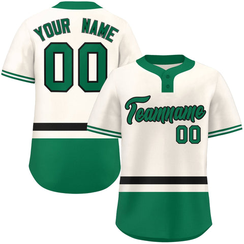 Custom Cream Black-Kelly Green Color Block Personalized Authentic Two-Button Baseball Jersey