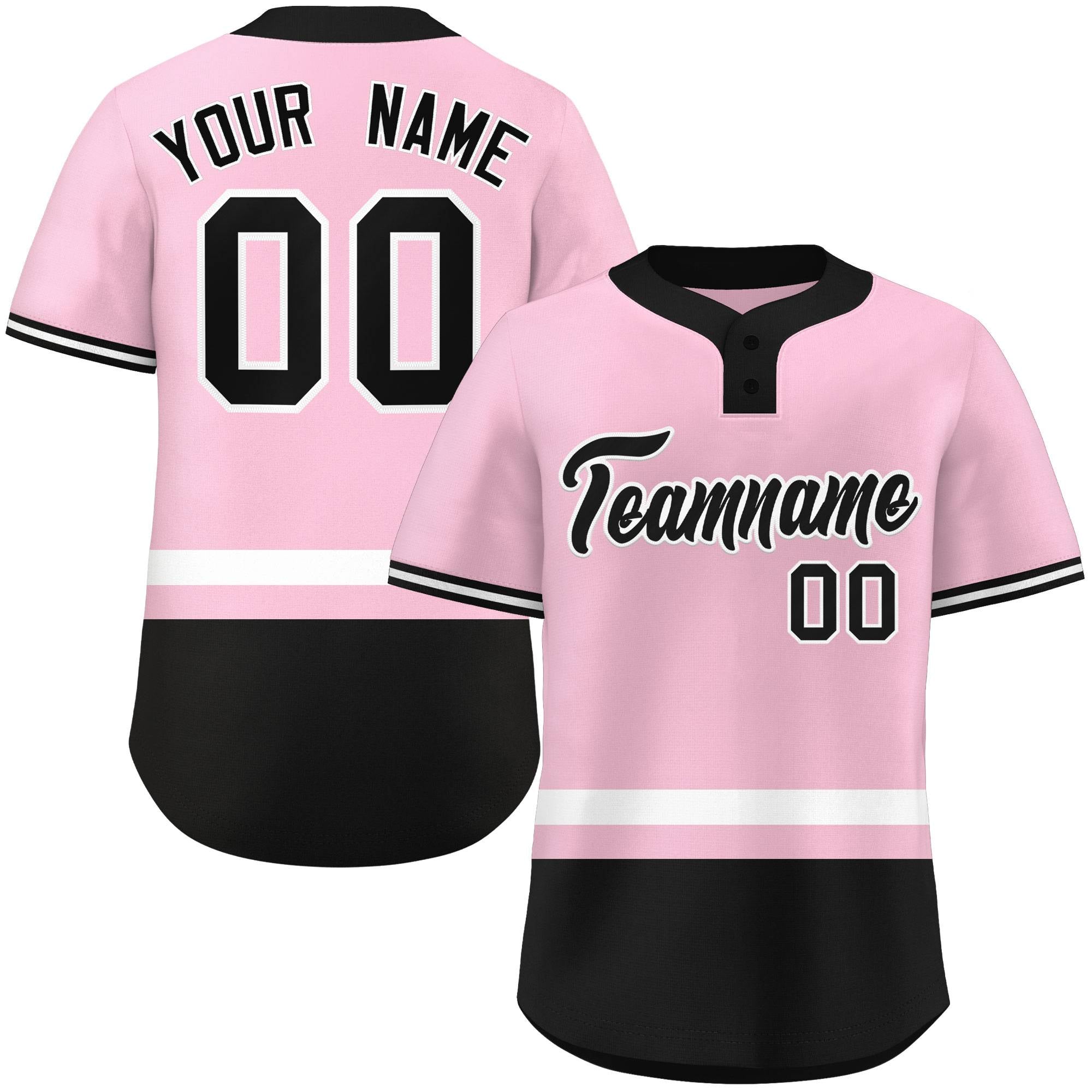 Custom Light Pink White-Black Color Block Personalized Authentic Two-Button Baseball Jersey