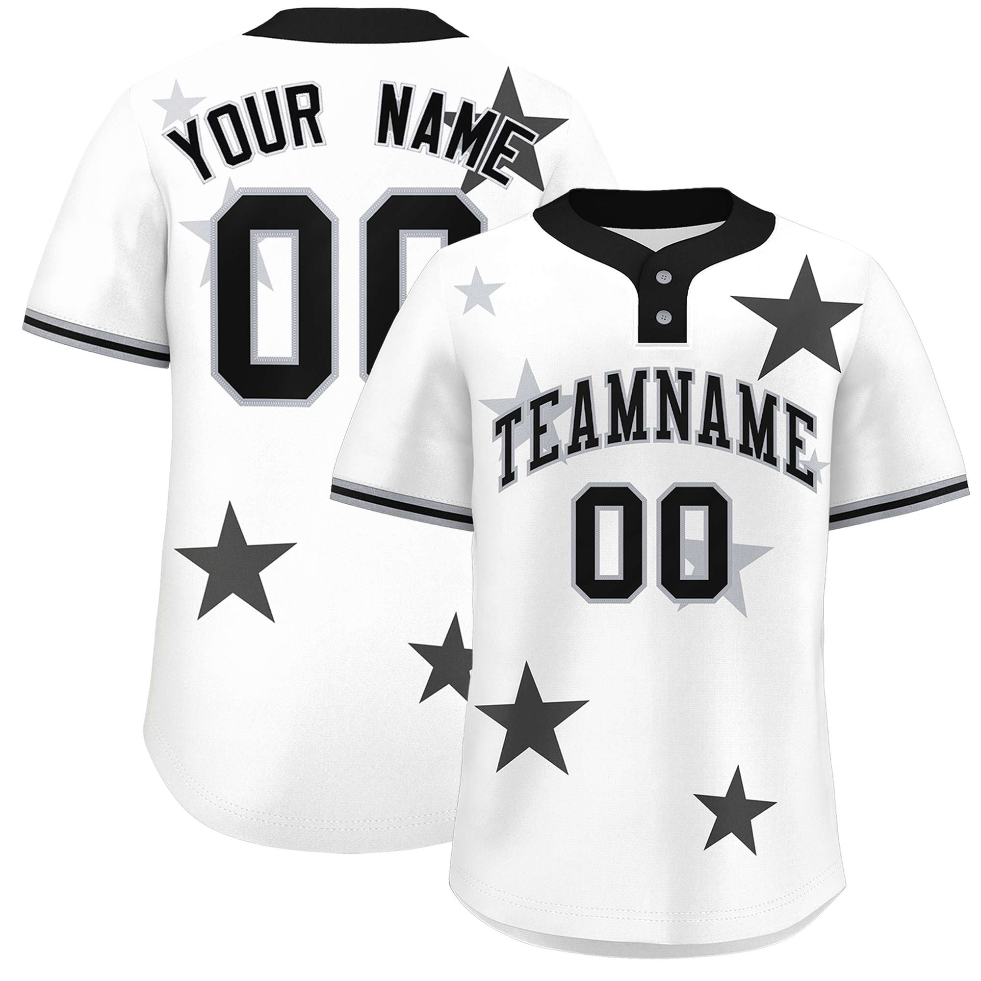 Custom White Black Personalized Star Graffiti Pattern Authentic Two-Button Baseball Jersey