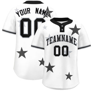 Custom White Black Personalized Star Graffiti Pattern Authentic Two-Button Baseball Jersey