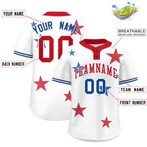 Custom White Red Personalized Star Graffiti Pattern Authentic Two-Button Baseball Jersey