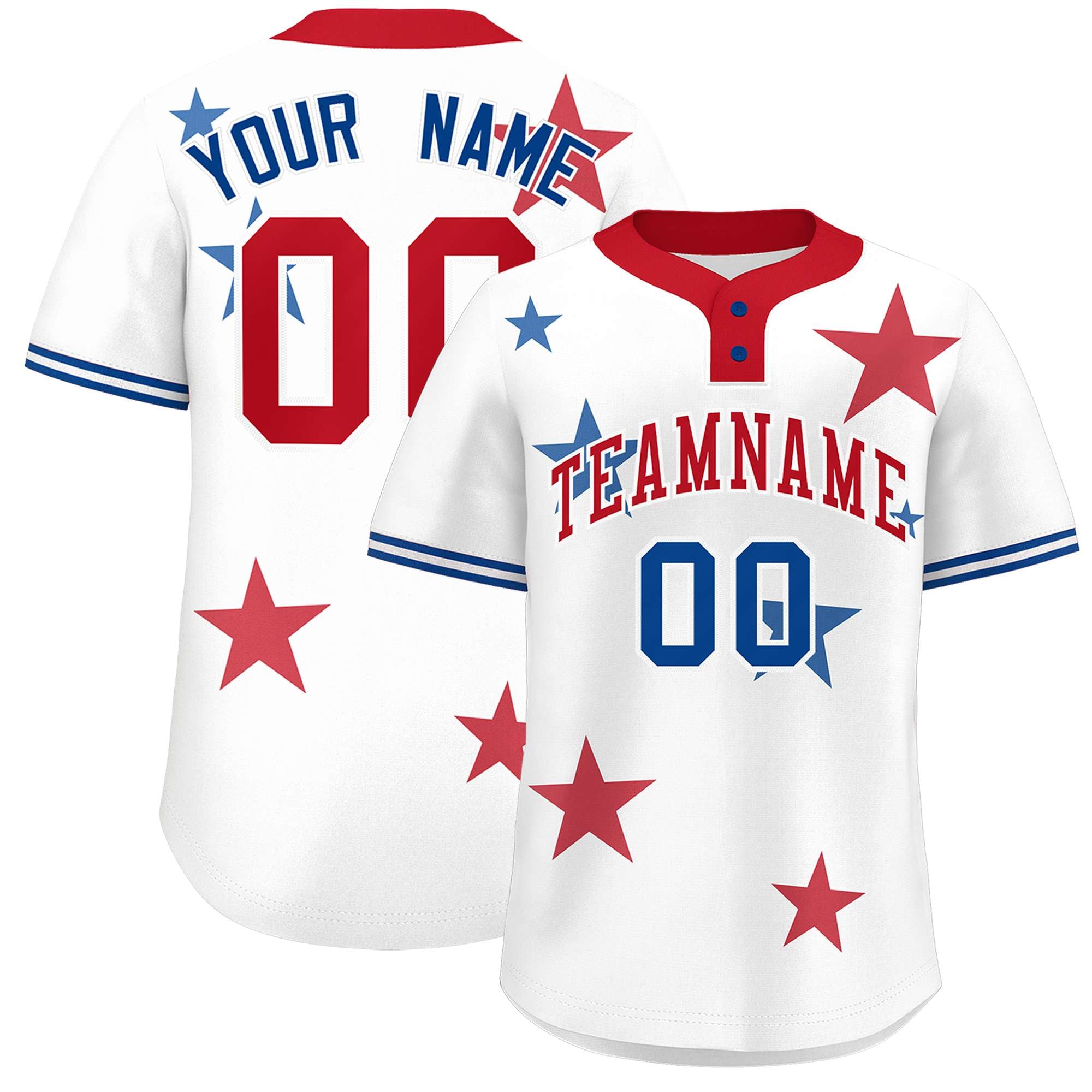 Custom White Red Personalized Star Graffiti Pattern Authentic Two-Button Baseball Jersey