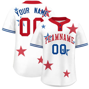 Custom White Red Personalized Star Graffiti Pattern Authentic Two-Button Baseball Jersey