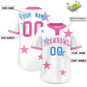 Custom White Pink Personalized Star Graffiti Pattern Authentic Two-Button Baseball Jersey