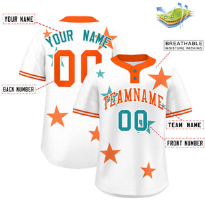 Custom White Orange Personalized Star Graffiti Pattern Authentic Two-Button Baseball Jersey