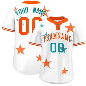 Custom White Orange Personalized Star Graffiti Pattern Authentic Two-Button Baseball Jersey