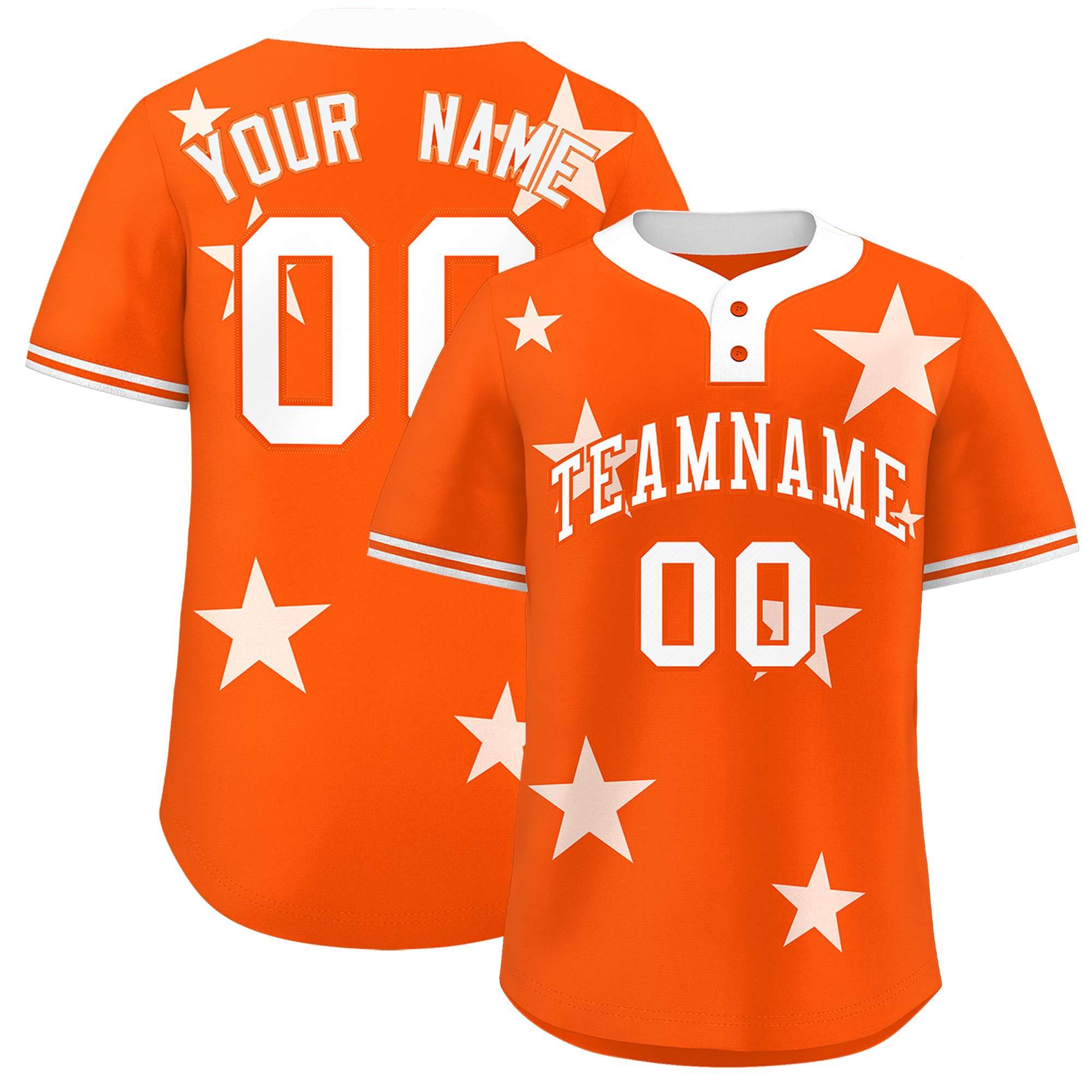 Custom Orange White Personalized Star Graffiti Pattern Authentic Two-Button Baseball Jersey