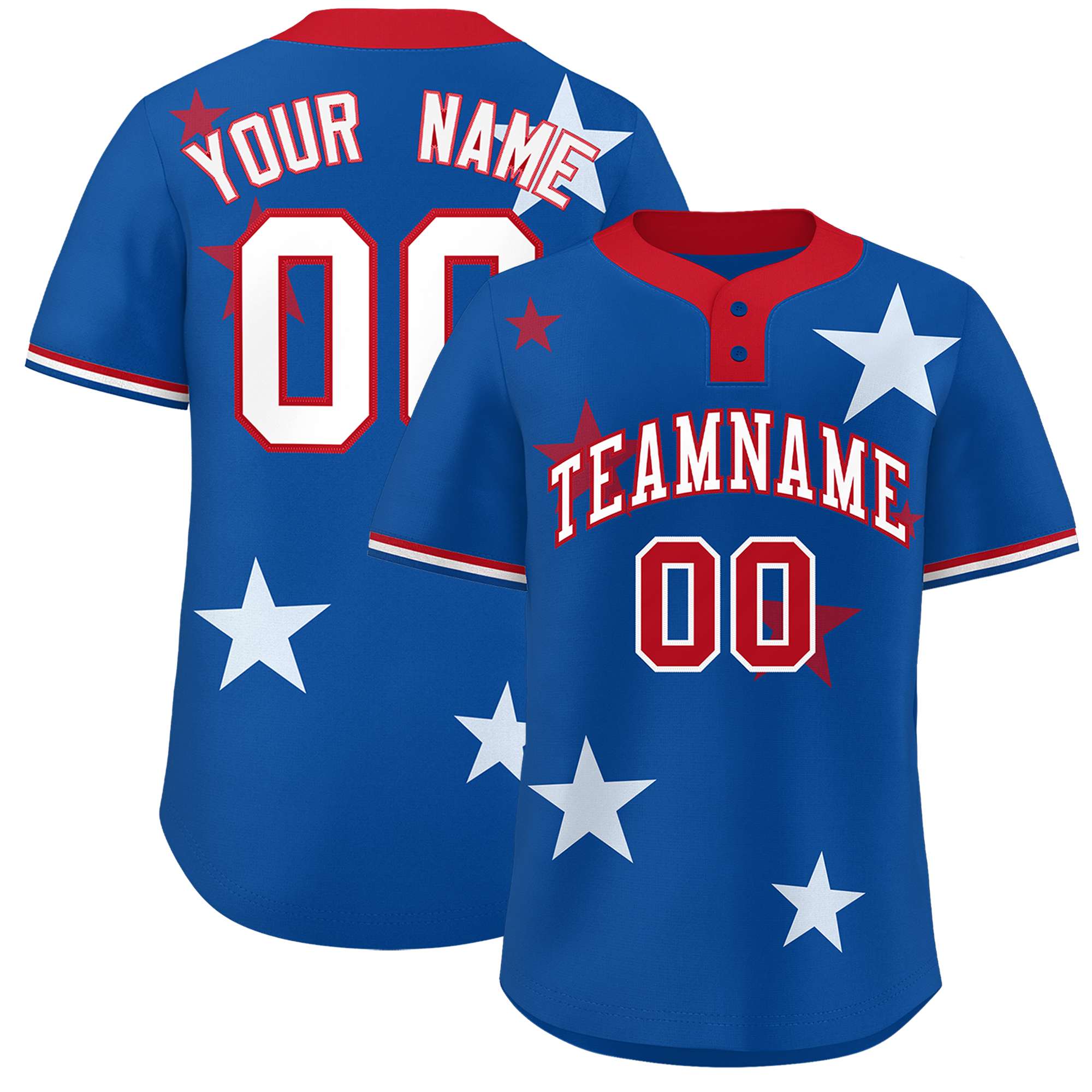 Custom Royal Red Personalized Star Graffiti Pattern Authentic Two-Button Baseball Jersey