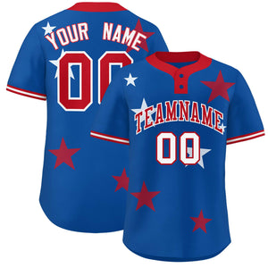 Custom Royal Red Personalized Star Graffiti Pattern Authentic Two-Button Baseball Jersey