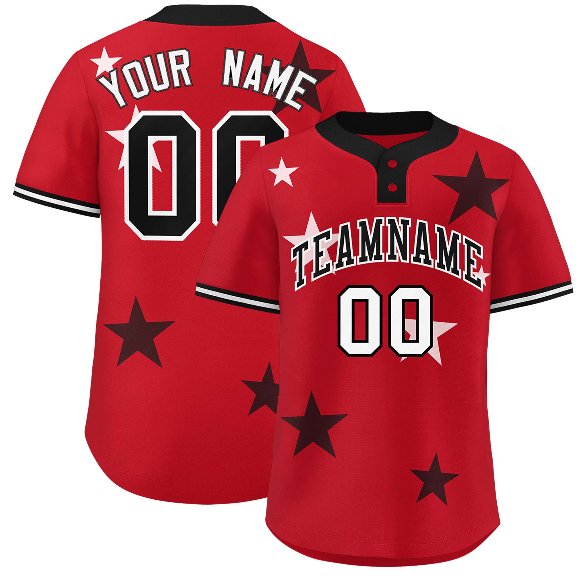 Custom Red Black Personalized Star Graffiti Pattern Authentic Two-Button Baseball Jersey