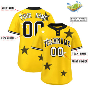 Custom Gold Black Personalized Star Graffiti Pattern Authentic Two-Button Baseball Jersey