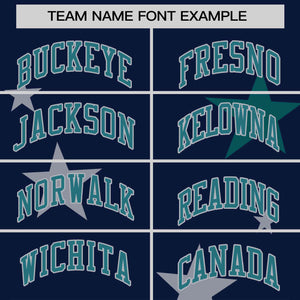 Custom Navy Aqua Personalized Star Graffiti Pattern Authentic Two-Button Baseball Jersey