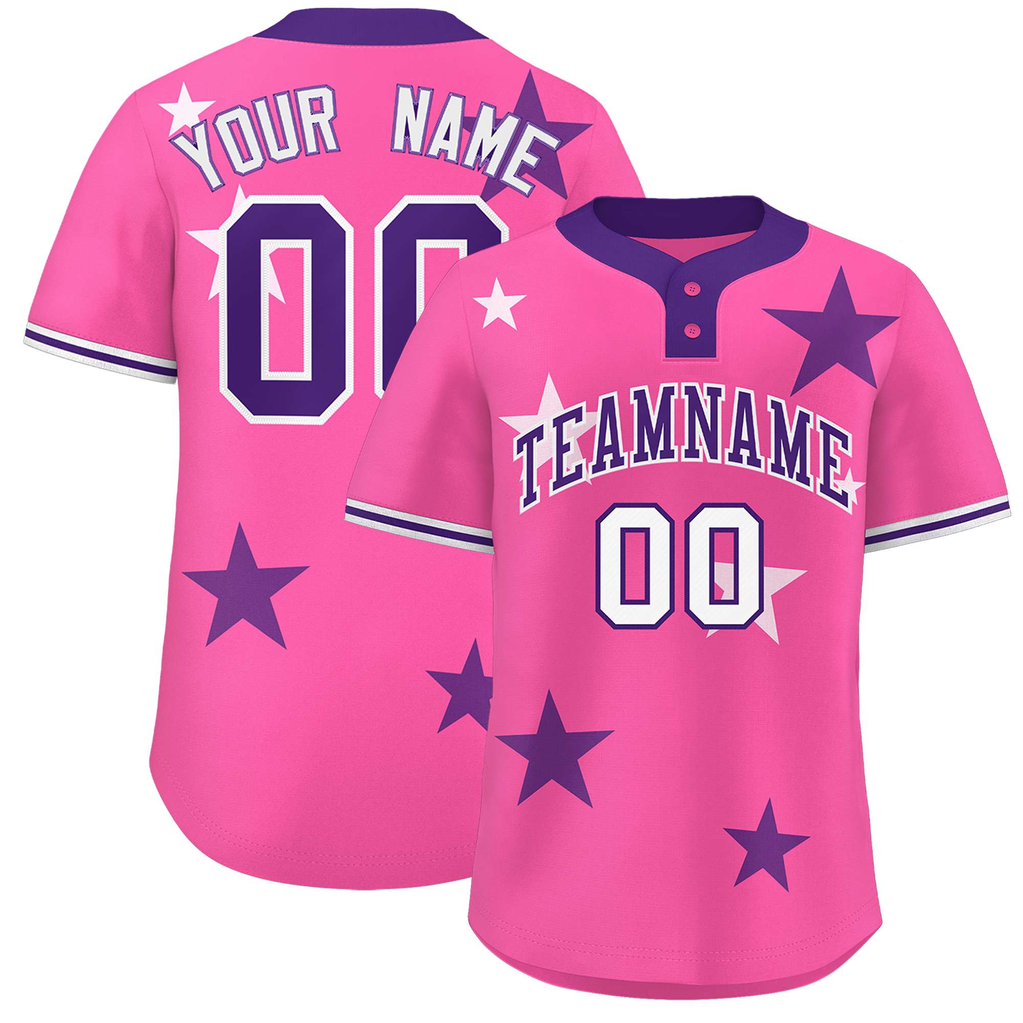 Custom Pink Purple Personalized Star Graffiti Pattern Authentic Two-Button Baseball Jersey