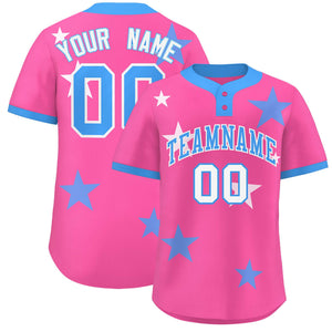 Custom Pink Powder Blue Personalized Star Graffiti Pattern Authentic Two-Button Baseball Jersey