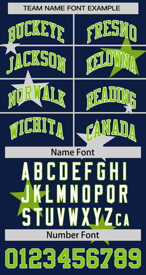 Custom Navy Neon Green Personalized Star Graffiti Pattern Authentic Two-Button Baseball Jersey