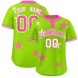 Custom Neon Green Pink Personalized Star Graffiti Pattern Authentic Two-Button Baseball Jersey
