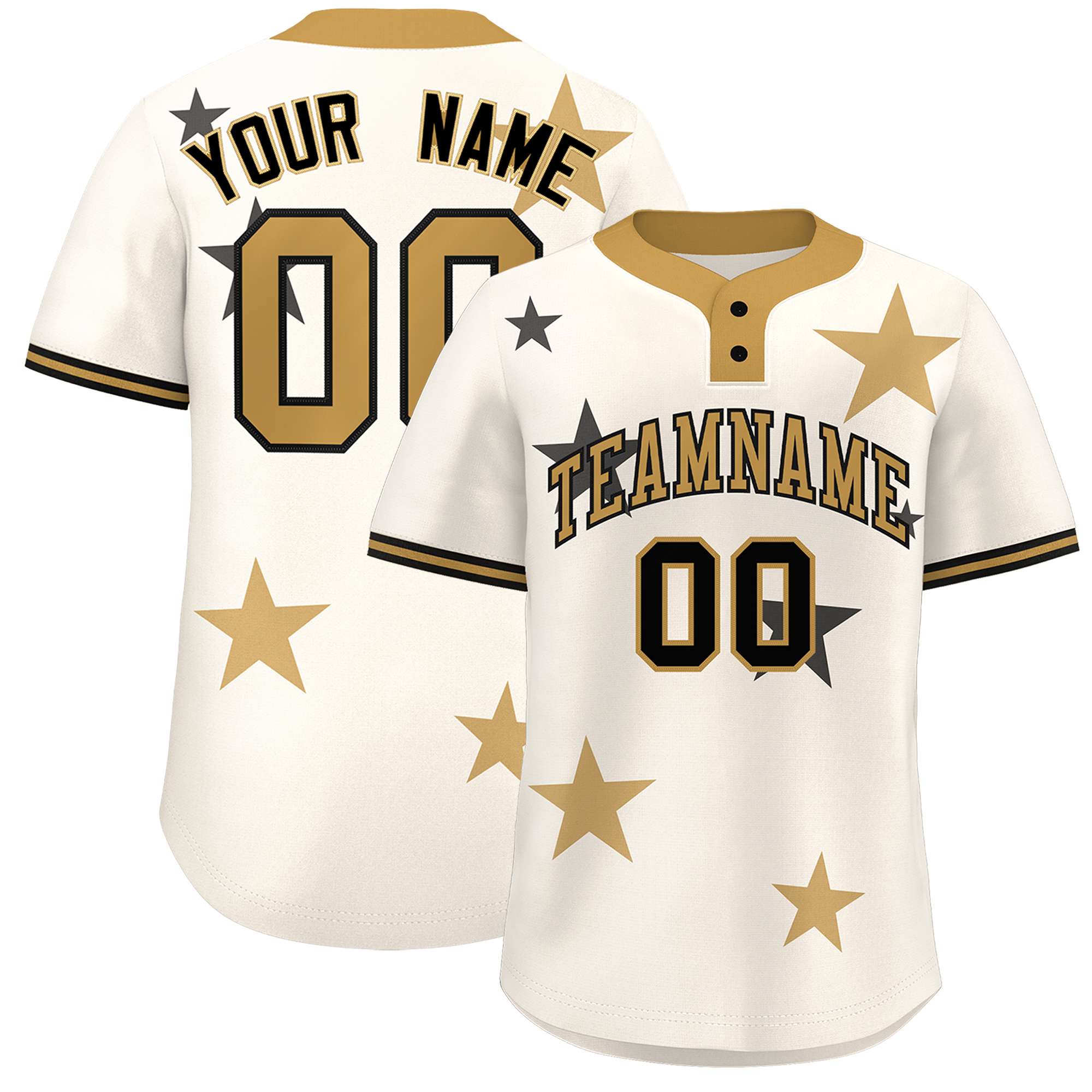 Custom Cream Old Gold Personalized Star Graffiti Pattern Authentic Two-Button Baseball Jersey