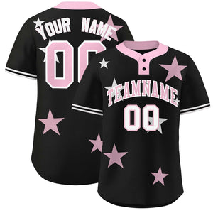 Custom Black Light Pink Personalized Star Graffiti Pattern Authentic Two-Button Baseball Jersey