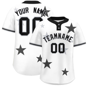 Custom White Black Personalized Star Graffiti Pattern Authentic Two-Button Baseball Jersey