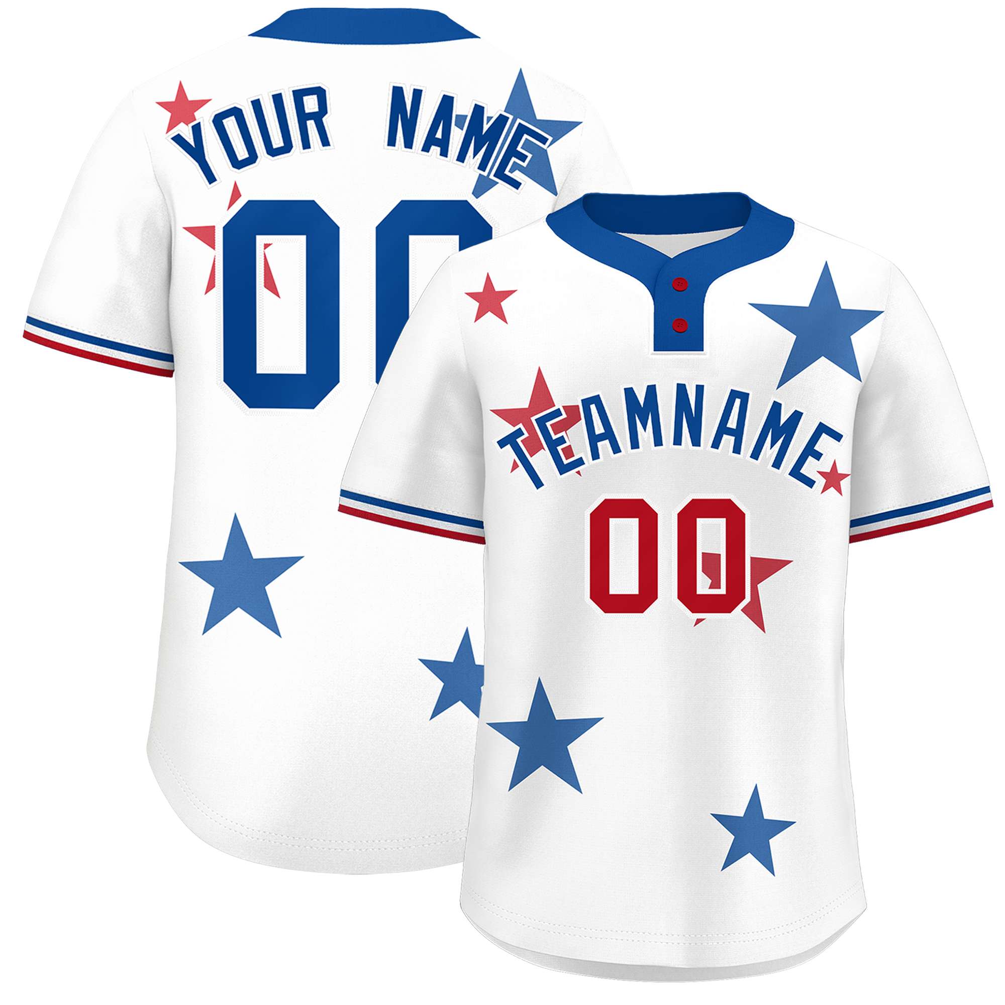 Custom White Royal Personalized Star Graffiti Pattern Authentic Two-Button Baseball Jersey