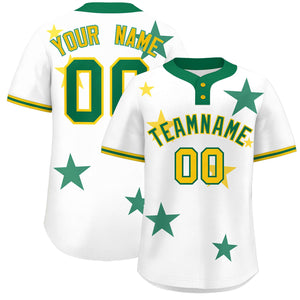 Custom White Kelly Green Personalized Star Graffiti Pattern Authentic Two-Button Baseball Jersey