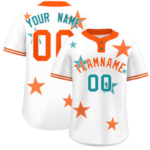 Custom White Orange Personalized Star Graffiti Pattern Authentic Two-Button Baseball Jersey