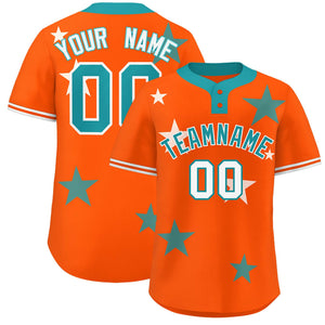 Custom Orange Aqua Personalized Star Graffiti Pattern Authentic Two-Button Baseball Jersey