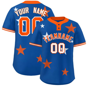 Custom Royal Orange Personalized Star Graffiti Pattern Authentic Two-Button Baseball Jersey