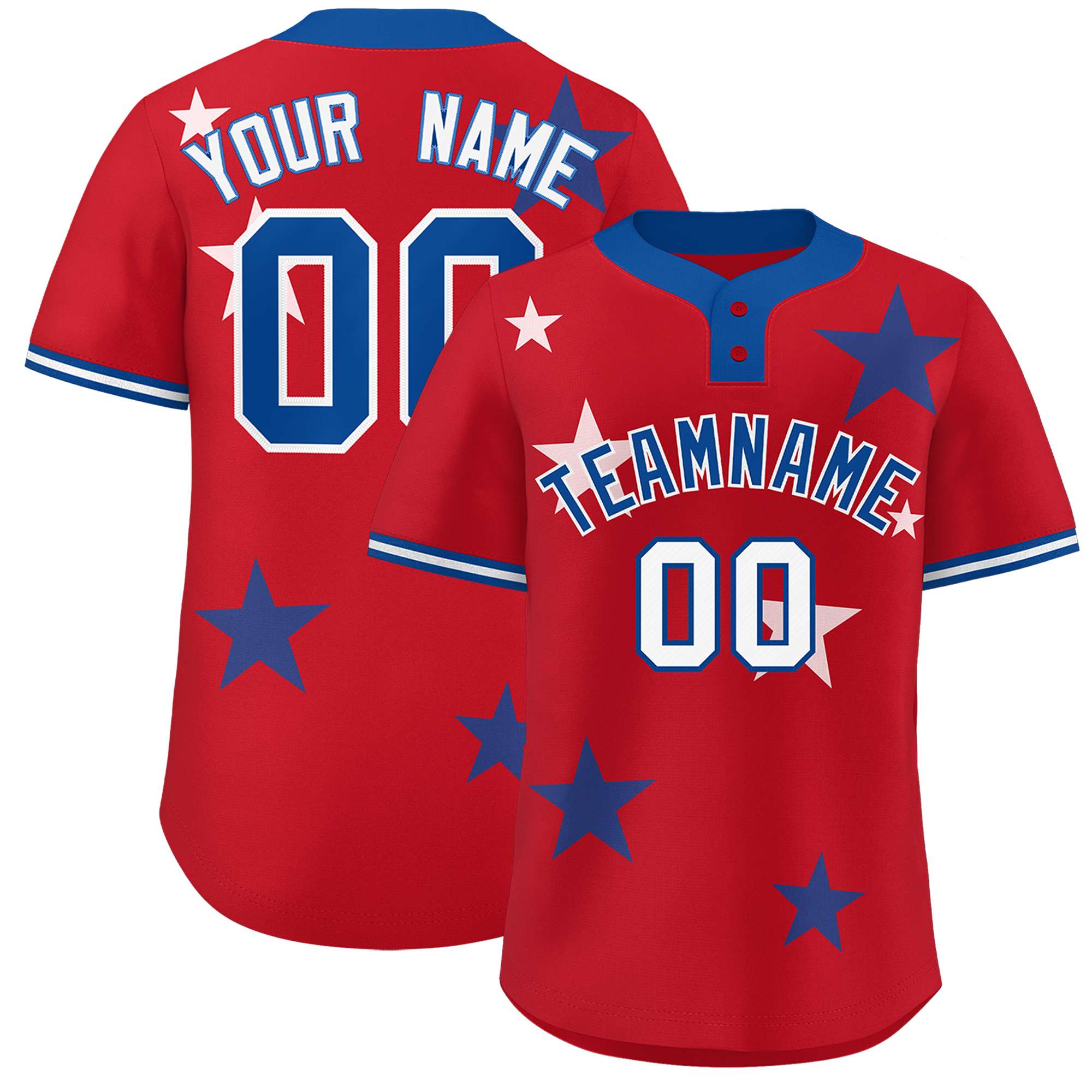 Custom Red Royal Personalized Star Graffiti Pattern Authentic Two-Button Baseball Jersey