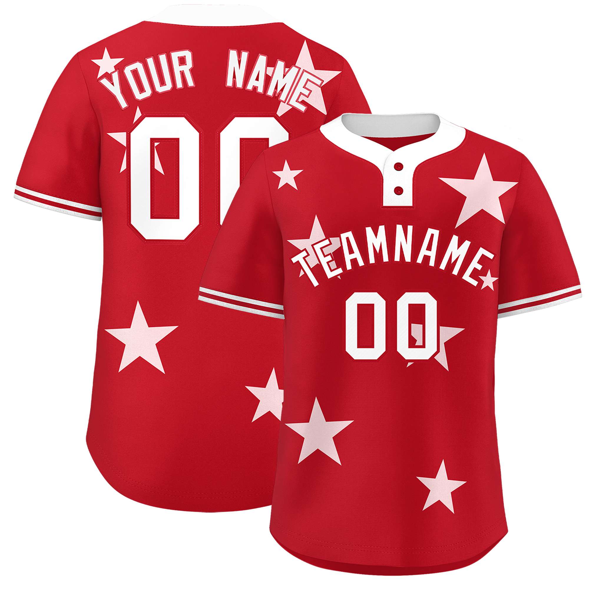 Custom Red White Personalized Star Graffiti Pattern Authentic Two-Button Baseball Jersey