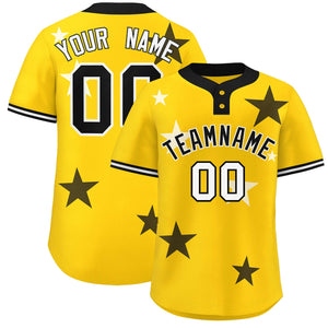 Custom Gold Black Personalized Star Graffiti Pattern Authentic Two-Button Baseball Jersey