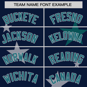 Custom Navy Aqua Personalized Star Graffiti Pattern Authentic Two-Button Baseball Jersey