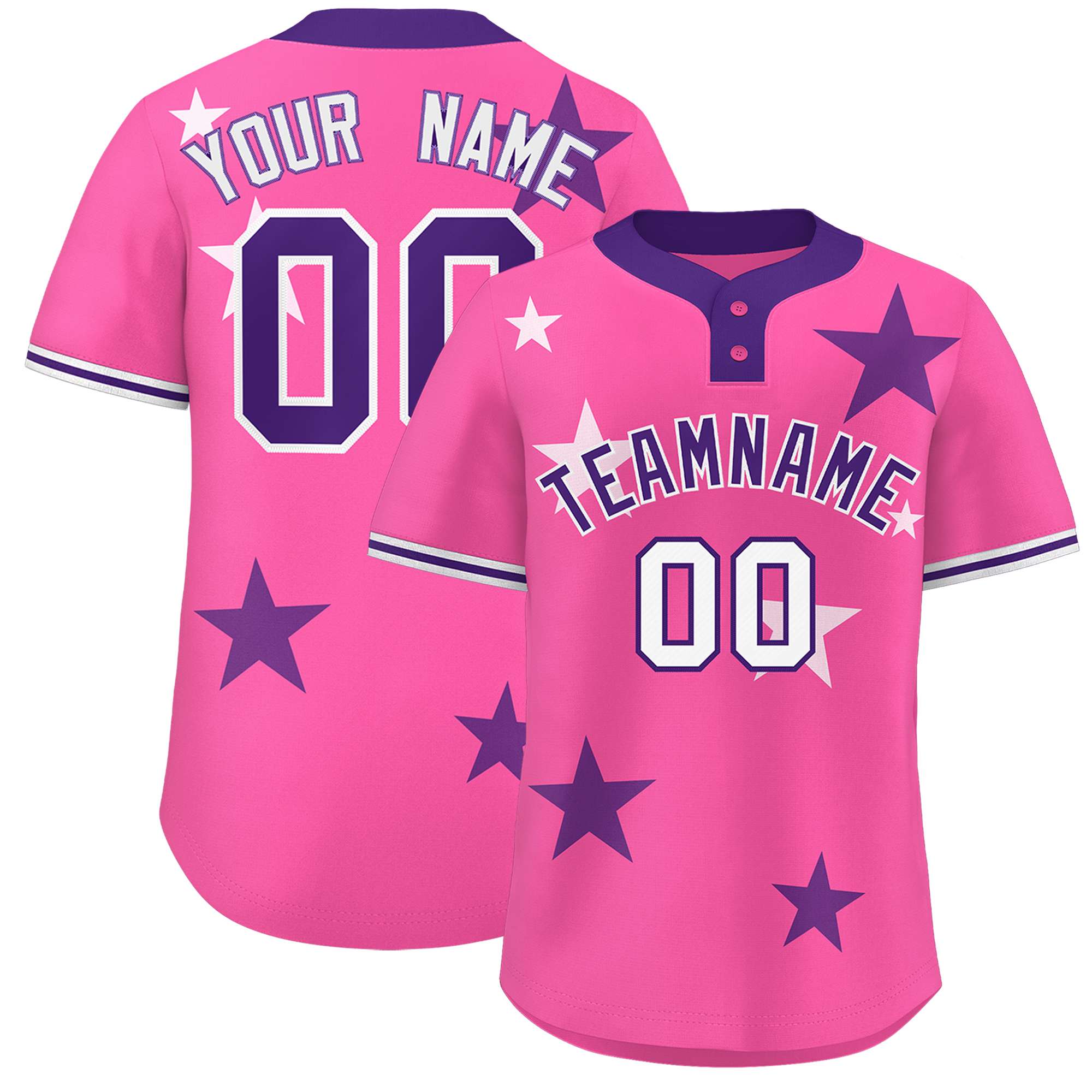 Custom Pink Purple Personalized Star Graffiti Pattern Authentic Two-Button Baseball Jersey