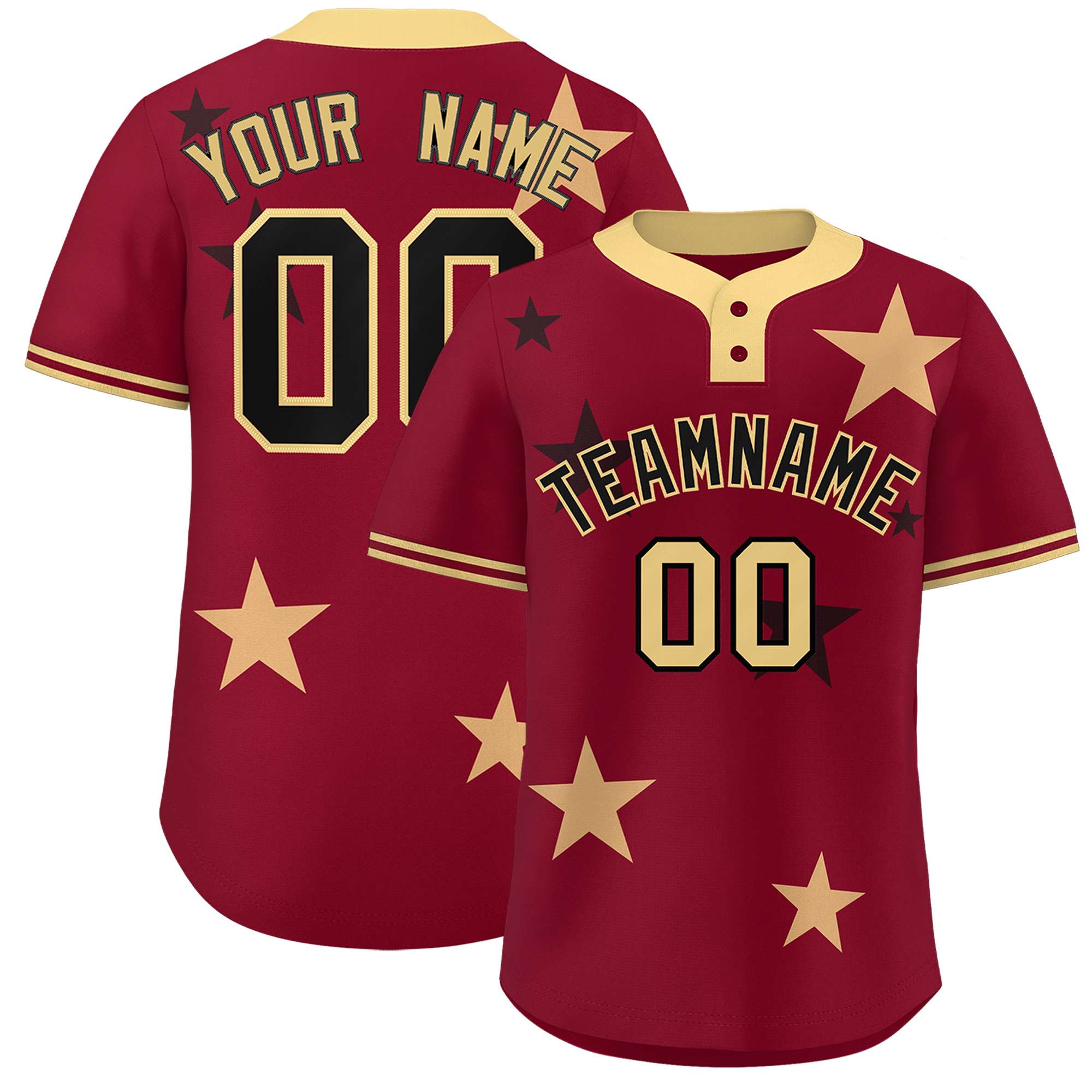 Custom Crimson Khaki Personalized Star Graffiti Pattern Authentic Two-Button Baseball Jersey