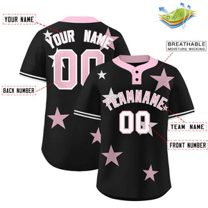 Custom Black Light Pink Personalized Star Graffiti Pattern Authentic Two-Button Baseball Jersey
